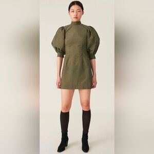 NWT GANNI Seersucker Check Mini Dress Kalamata